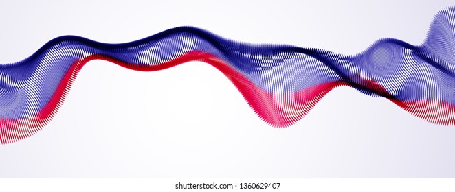 Flowing particles wave, dynamic sound motion curve lines. 3d vector illustration. Beautiful wave shaped array of blended points.