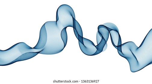 Flowing particles wave, dynamic sound motion curve lines. 3d vector illustration. Beautiful wave shaped array of blended points.