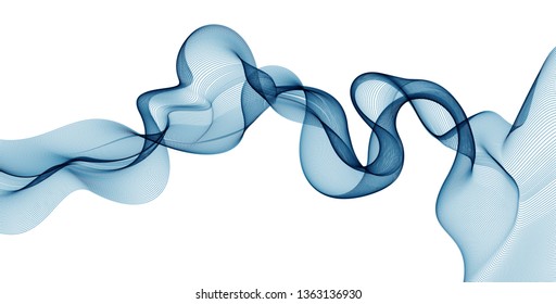 Flowing particles wave, dynamic sound motion curve lines. 3d vector illustration. Beautiful wave shaped array of blended points.