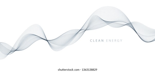 Flowing particles wave, dynamic sound motion curve lines. 3d vector illustration. Beautiful wave shaped array of blended points.