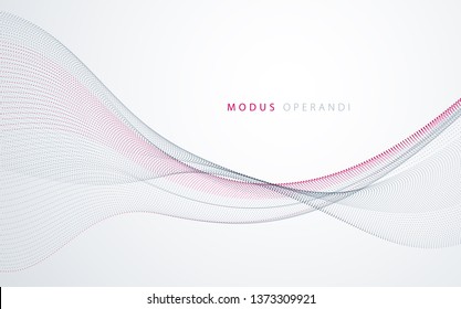 Flowing particles wave, dynamic sound motion curve lines. 3d vector illustration. Beautiful wave shaped array of blended points.