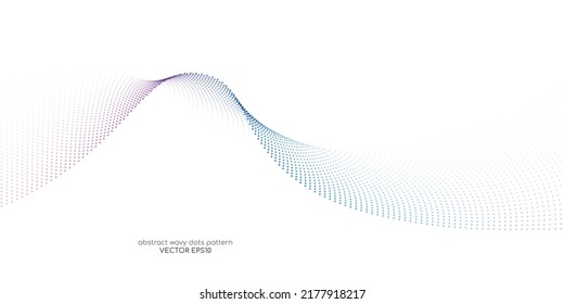 Flowing particles wave pattern, blue and purple gradient color isolated on white background. Vector in concept of AI technology, science, music, modern.Abstract Particles 006