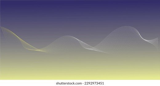 Flowing particles wave pattern, blue and purple gradient color isolated on white background. Vector in concept of AI technology, science, music, modern.