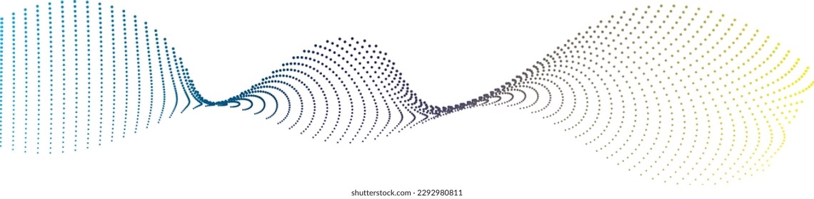 Flowing particles wave pattern, blue and purple gradient color isolated on white background. Vector in concept of AI technology, science, music, modern.