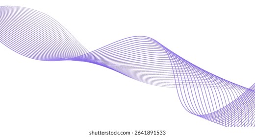 Flowing particles wave pattern, blue and purple gradient color isolated on white background. Vector in concept of AI technology, science, music, modern.
