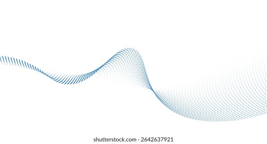 Flowing particles wave pattern, blue and purple gradient color isolated on white background. Vector in concept of AI technology, science, music, modern.

