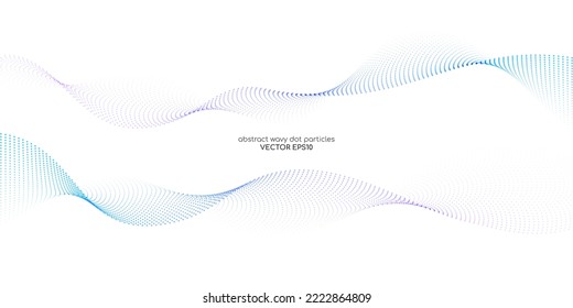 Flowing particles wave pattern colorful gradient blue purple pink isolated on white background. Vector in concept of AI technology, science, music, modern.