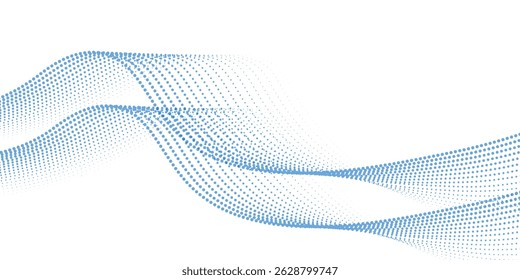 Flowing particles wave pattern colorful gradient blue purple pink isolated on white background. Vector in concept of AI technology, science, music, modern.