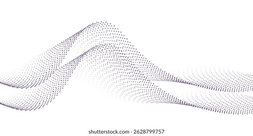 Flowing particles wave pattern colorful gradient blue purple pink isolated on white background. Vector in concept of AI technology, science, music, modern.