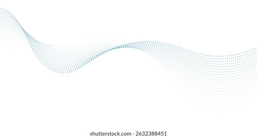 Flowing particles wave pattern colorful gradient blue purple pink isolated on white background. Vector in concept of AI technology, science, music, modern.