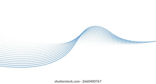 Strömende Teilchen Wellenmuster bunte Farbverlauf blau violett rosa einzeln auf weißem Hintergrund. Vektor in der Konzeption der KI-Technologie, Wissenschaft, Musik, modern.