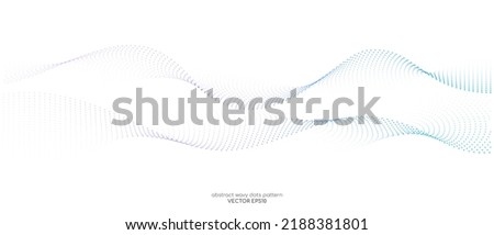 Flowing particles wave pattern colorful blue and purple gradient color isolated on white background. Vector in concept of AI technology, science, music, modern.