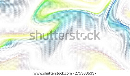 Flowing particles wave pattern, colorful dots isolated on overlay transparent background. Ripple waves effect. Vector in concept of AI technology, science, music.