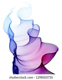 Flowing particles wave, transparent tulle textile on wind, dynamic motion curve lines. 3d vector illustration. Beautiful calming wave shaped array of blended points.