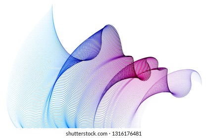 Flowing particles wave, transparent tulle textile on wind, dynamic motion curve lines. 3d vector illustration. Beautiful calming wave shaped array of blended points.