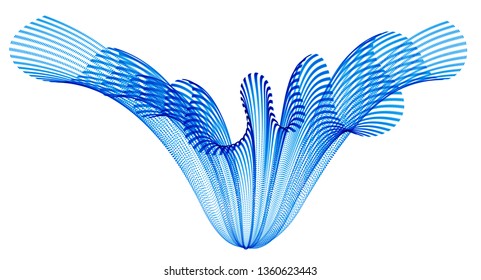 Flowing particles wave, transparent tulle textile on wind, dynamic motion curve lines. 3d vector illustration. Beautiful calming wave shaped array of blended points.