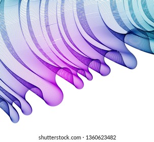 Flowing particles wave, transparent tulle textile on wind, dynamic motion curve lines. 3d vector illustration. Beautiful calming wave shaped array of blended points.