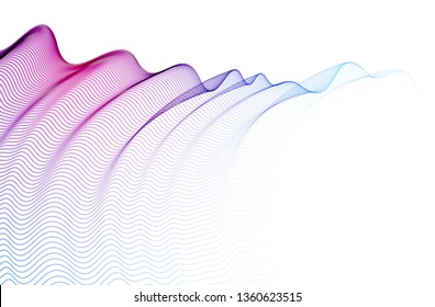 Flowing particles wave, transparent tulle textile on wind, dynamic motion curve lines. 3d vector illustration. Beautiful calming wave shaped array of blended points.