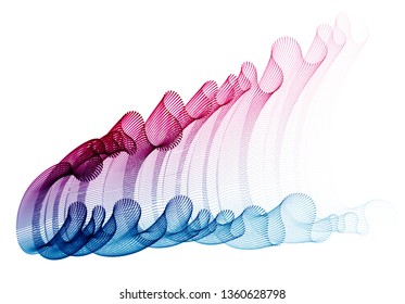 Flowing particles wave, transparent tulle textile on wind, dynamic motion curve lines. 3d vector illustration. Beautiful calming wave shaped array of blended points.