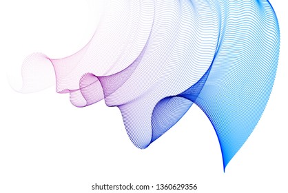 Flowing particles wave, transparent tulle textile on wind, dynamic motion curve lines. 3d vector illustration. Beautiful calming wave shaped array of blended points.