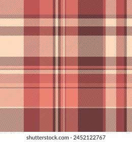 Flowing pattern check plaid, prints background vector textile. Furniture fabric texture seamless tartan in red and peach puff colors.