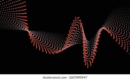 Flowing pink and red dot mesh wave on black background