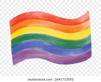 Flowing rainbow pride flag in watercolor style, representing diversity, love, and equality. vector