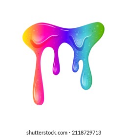  Flowing rainbow slime on a white isolated background. Bright viscous liquid. Vector cartoon illustration.