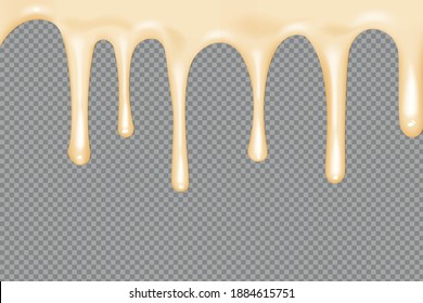 Flowing realistic liquid mayonnaise on transparent background.Spreading cheese, cream, milk, cream or yogurt.