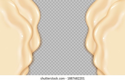 Flowing realistic liquid mayonnaise on transparent background.Spreading cheese, cream, milk, cream or yogurt.