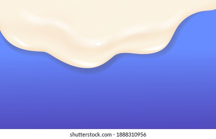 Flowing realistic liquid mayonnaise on transparent background.Spreading cheese, cream, milk, cream or yogurt.