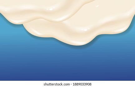 Flowing realistic liquid mayonnaise on transparent background.Spreading cheese, cream, milk, cream or yogurt.