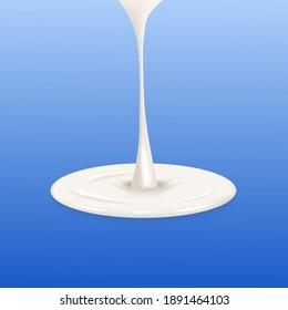 Flowing realistic liquid mayonnaise on transparent background.Spreading cheese, cream, milk, cream or yogurt.