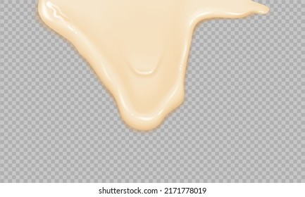 Flowing realistic liquid mayonnaise on transparent background.Spreading cheese, cream, milk, cream or yogurt.