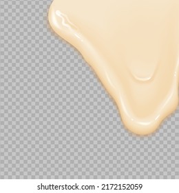 Flowing realistic liquid mayonnaise on transparent background.Spreading cheese, cream, milk, cream or yogurt.