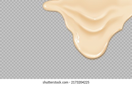 Flowing realistic liquid mayonnaise on transparent background.Spreading cheese, cream, milk, cream or yogurt.