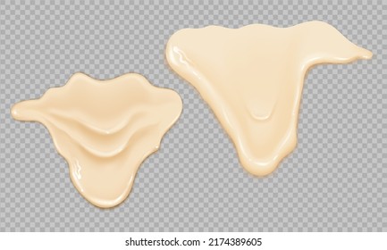 Flowing realistic liquid mayonnaise on transparent background.Spreading cheese, cream, milk, cream or yogurt.