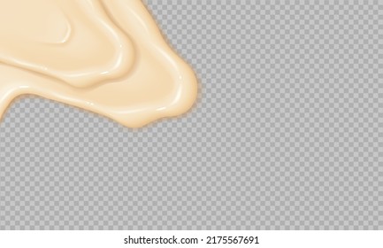 Flowing realistic liquid mayonnaise on transparent background.Spreading cheese, cream, milk, cream or yogurt.