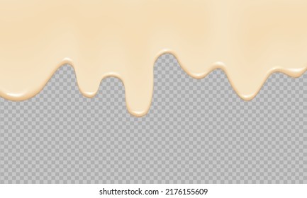 Flowing realistic liquid mayonnaise on transparent background.Spreading cheese, cream, milk, cream or yogurt.