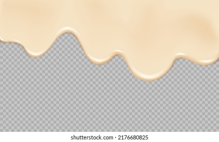 Flowing realistic liquid mayonnaise on transparent background.Spreading cheese, cream, milk, cream or yogurt.