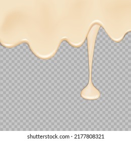 Flowing realistic liquid mayonnaise on transparent background.Spreading cheese, cream, milk, cream or yogurt.