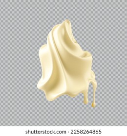 Flowing realistic liquid mayonnaise on transparent background.Spreading cheese, cream, milk, cream or yogurt.