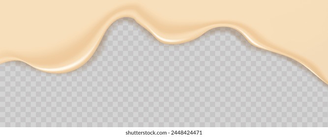  Flowing realistic liquid mayonnaise on transparent background.Spreading cheese, cream, milk, cream or yogurt.