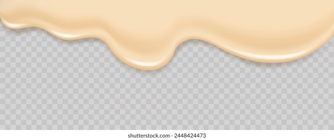  Flowing realistic liquid mayonnaise on transparent background.Spreading cheese, cream, milk, cream or yogurt.