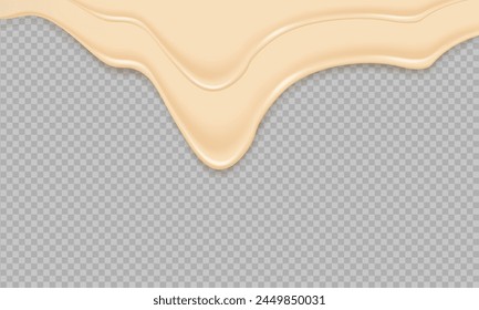 Flowing realistic liquid mayonnaise on transparent background.Spreading cheese, cream, milk, cream or yogurt.