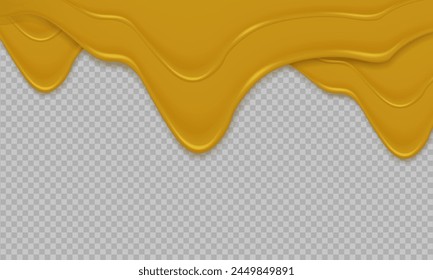 Flowing realistic liquid mustard on transparent background.Spreading cheese, cream, milk, cream or yogurt.