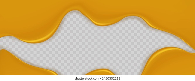 Flowing realistic liquid mustard on transparent background.Spreading cheese, cream, curry,cheddar.