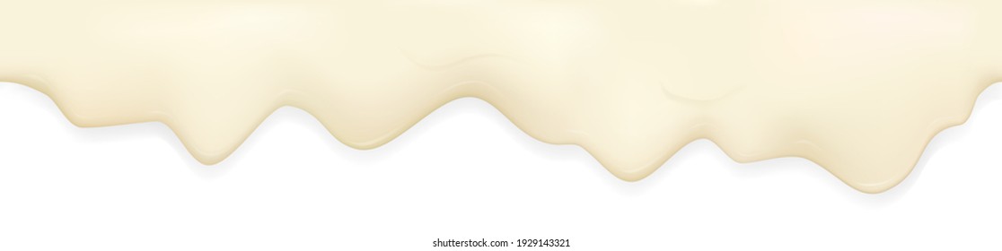 Flowing realistic mayonnaise white seamless border. Cream vector repeat texture isolated on white background.