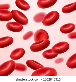 Flowing red blood cells, erythrocyte on white background, health care concept, vector illustration