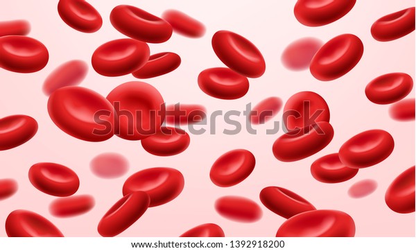 Flowing red blood cells,\
erythrocyte on white background, health care concept, vector\
illustration
